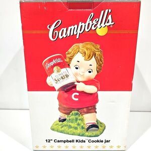 Vintage Campbell Soup Cookie Jar Ceramic Boy Tomato Soup Can 2005 Never Used